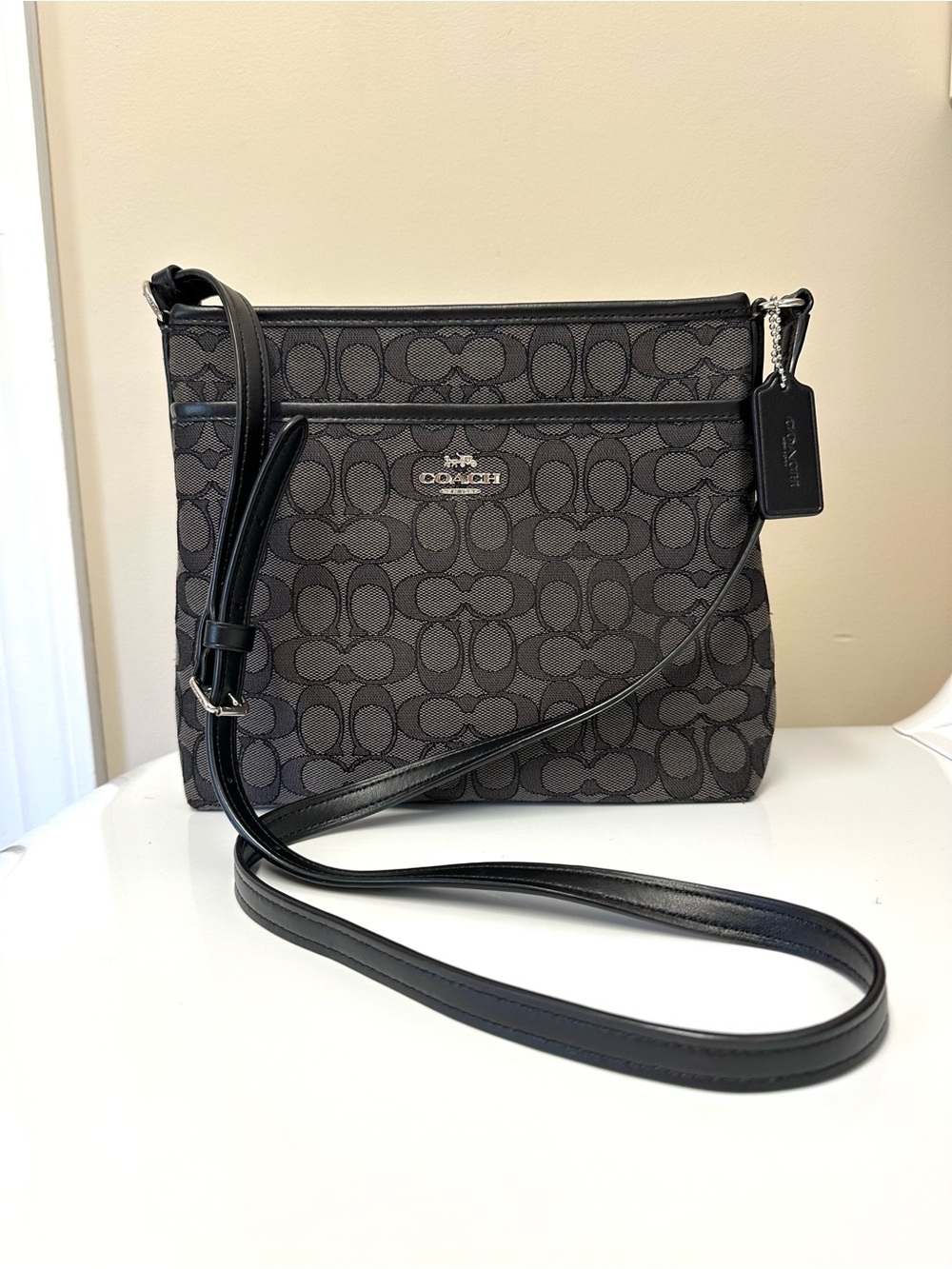 Coach Signature Jacquard Canvas Outline File Crossbody Bag